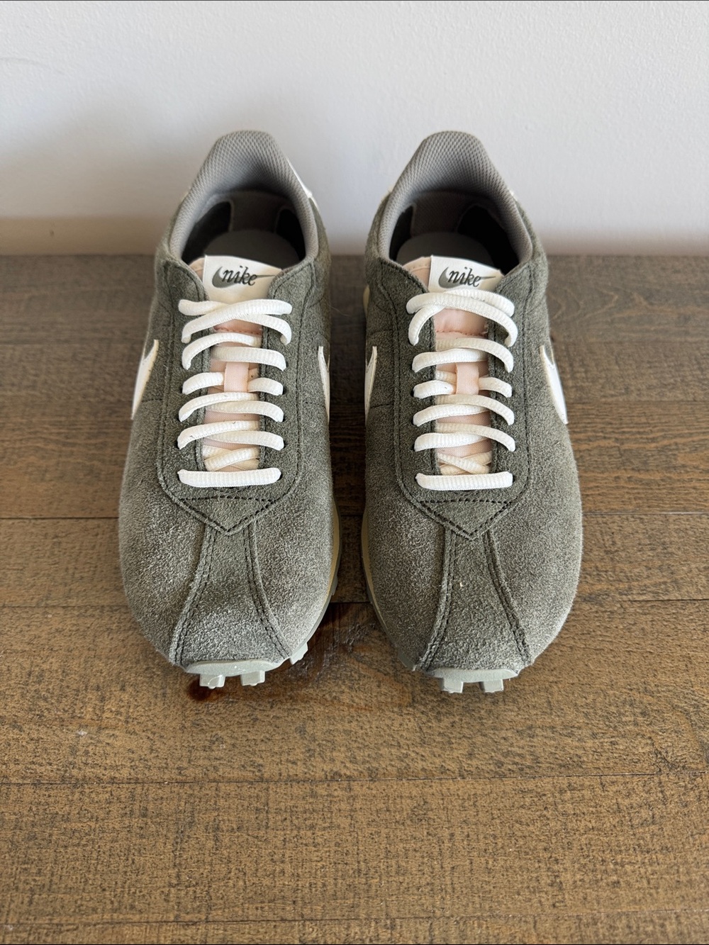 Nike Men’s Olive Suede Sneakers with White Swoosh